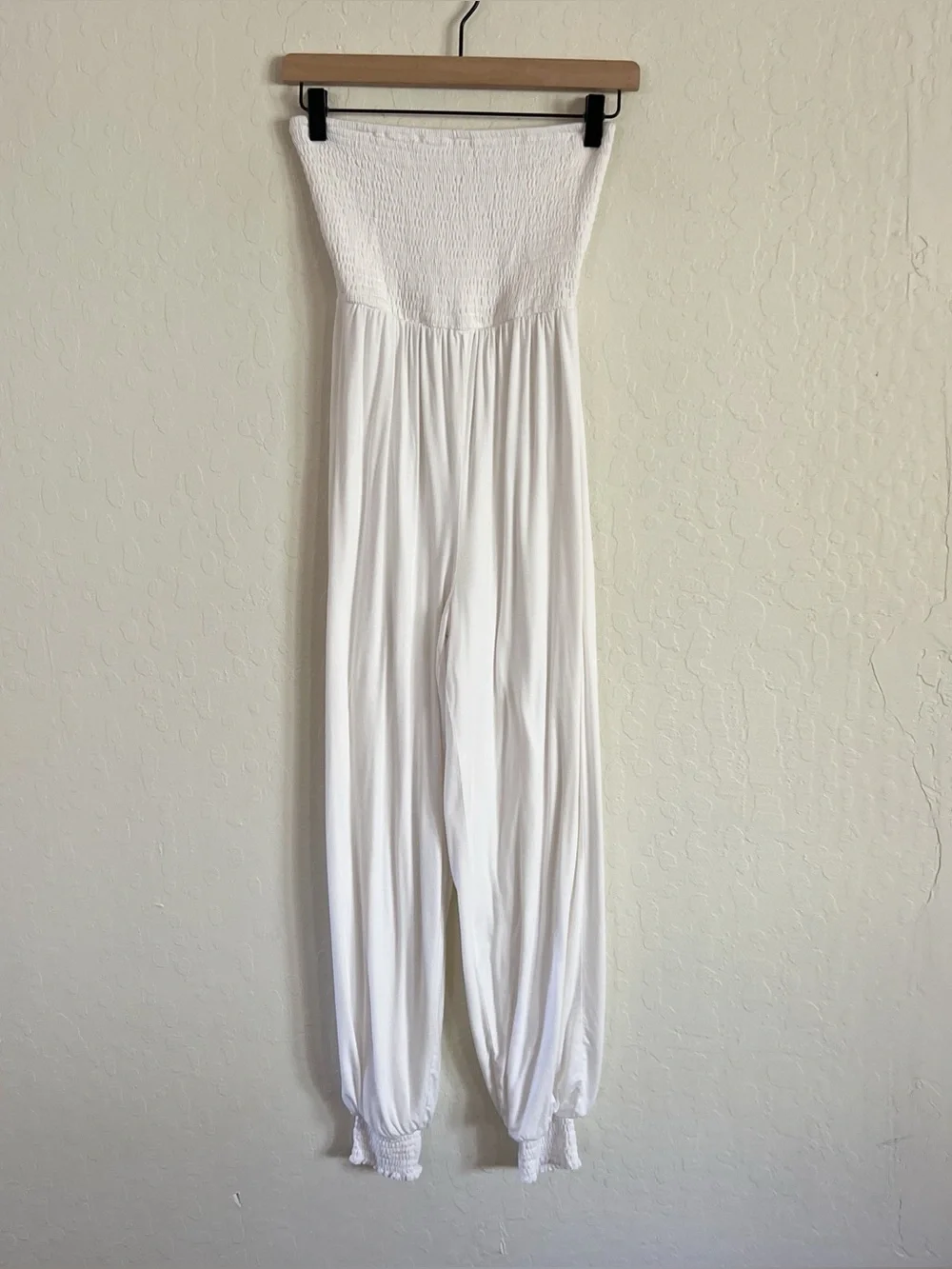 Lovers + Friends Monica Smocked Strapless Jumpsuit XS White Bridal Bachelorette